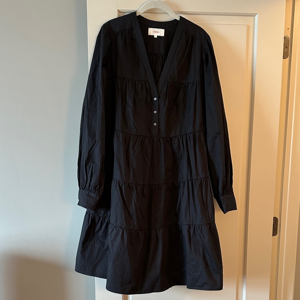 XiRENA Black Long Sleeve Tiered Dress with ruffle, button sleeves